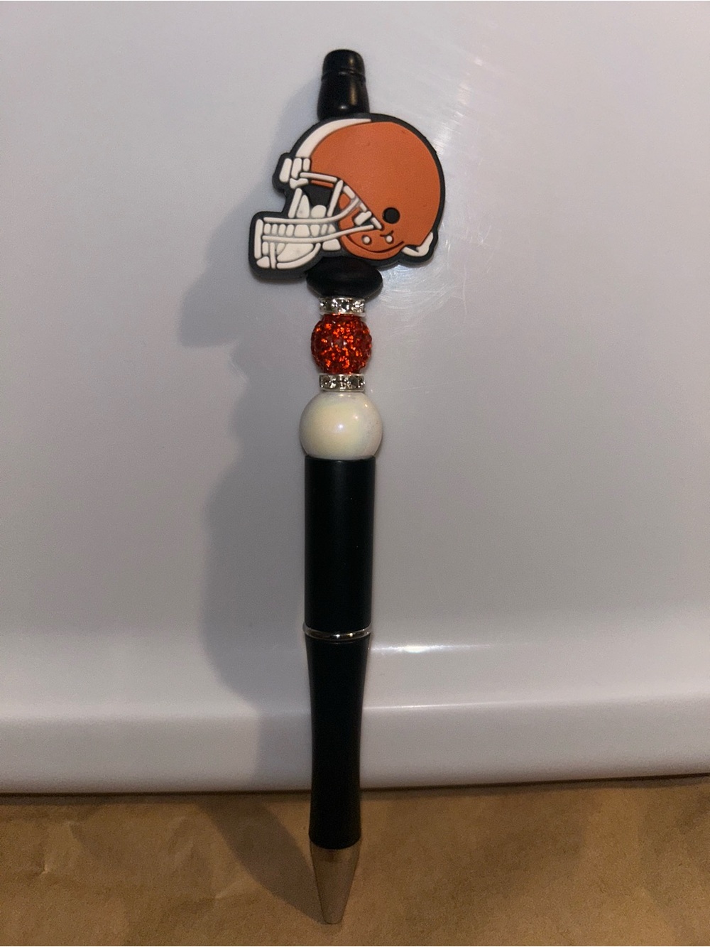 Hand Crafted Orange and Black Football Helmet Beaded Pen